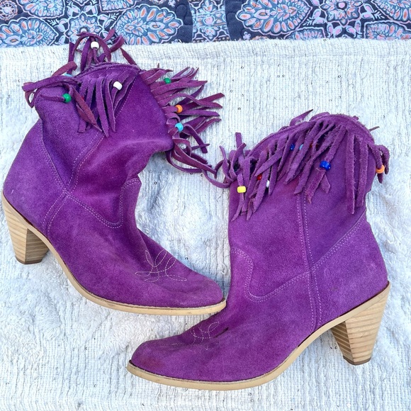 Vintage 70’s Purple Fringe Suede Women's Boots/Purple Cowgirl Boots 7-7.5 - Picture 2 of 12